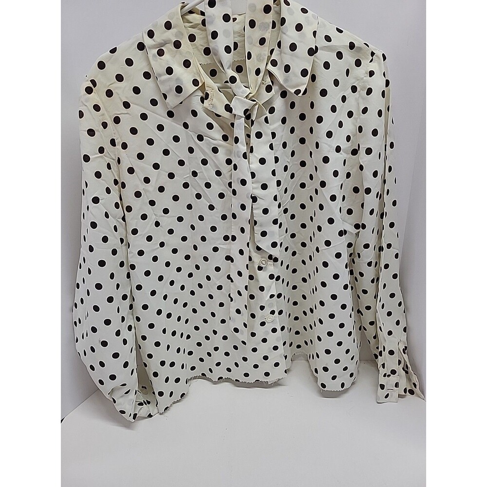 Vtg 70's Handmade Button-up Poke A Dot Blouse XL